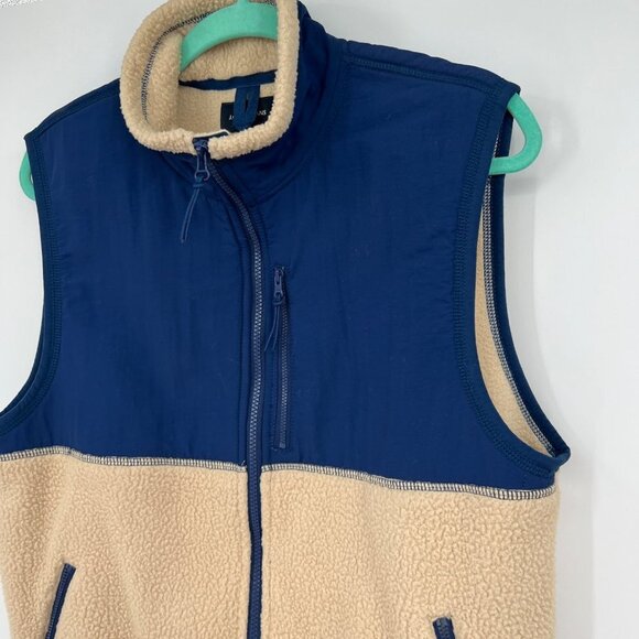 J.CREW/JEANS MEN'S VEST NYLON JACKET COLOR BLOCK Sherpa SIZE M cream blue - Picture 3 of 11